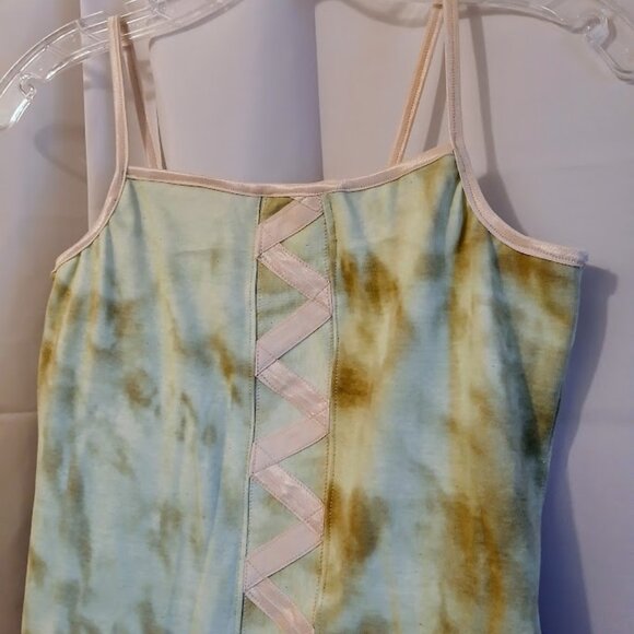 Nwt Tie Dye Corset look Tank top Cami women S Mint green brown Spaghetti strap - Picture 5 of 8